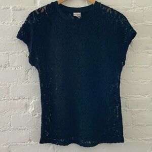 A New Embroidered Lace Shirt Top Size Medium Black